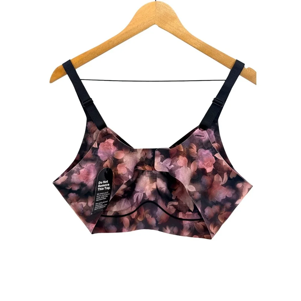 EBY Seamless Wireless Bra XLDD Dark Floral Plunge Bralette Adjustable Straps NEW